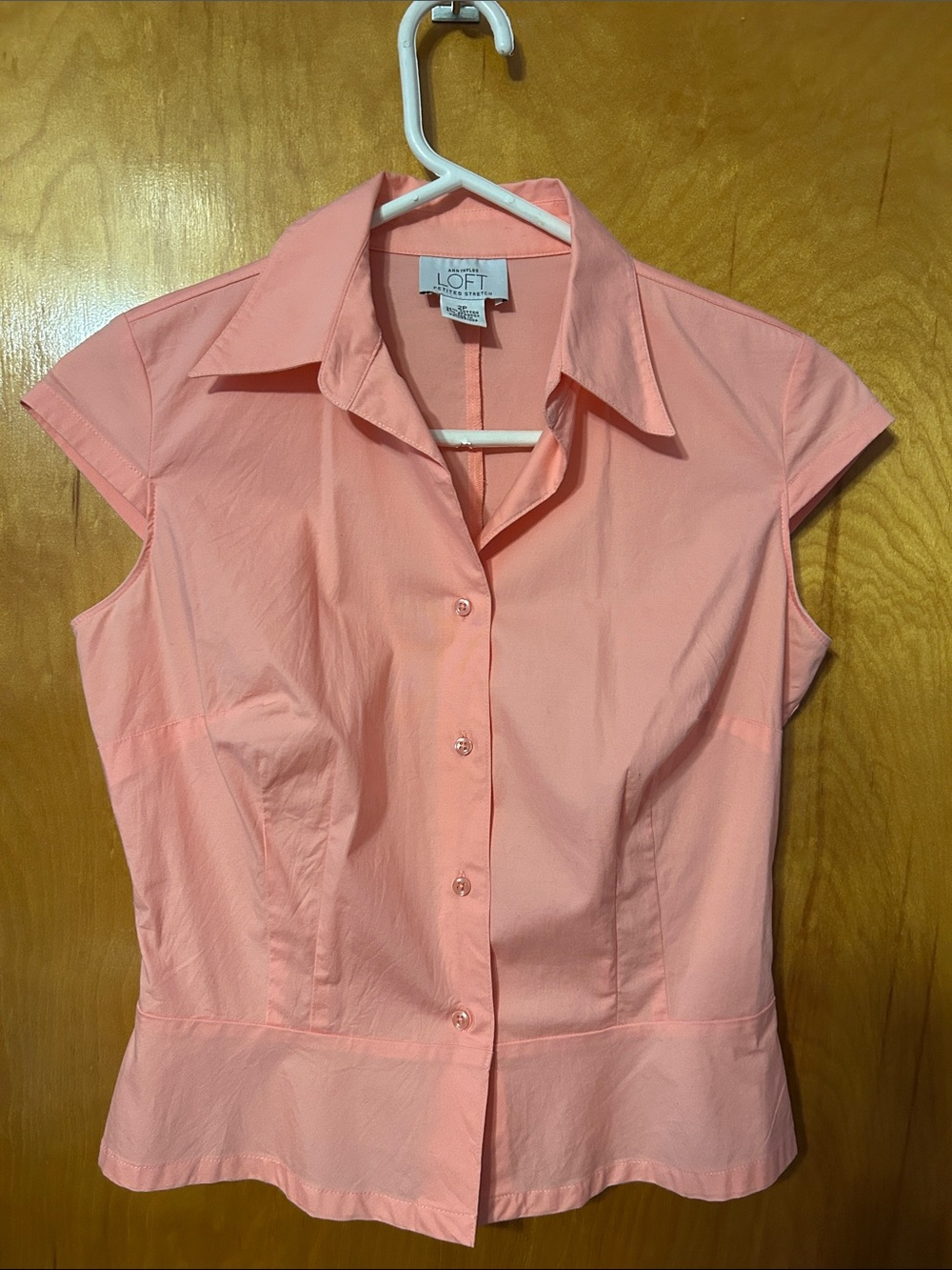 LOFT Coral Peach Cap Sleeve Button-Down Blouse